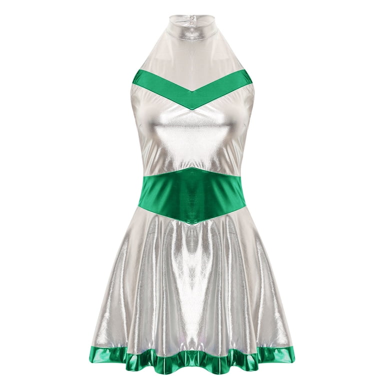 green holographic dress Light Olive Holographic Military Inspired Two Piece Top and Skirt main image 0