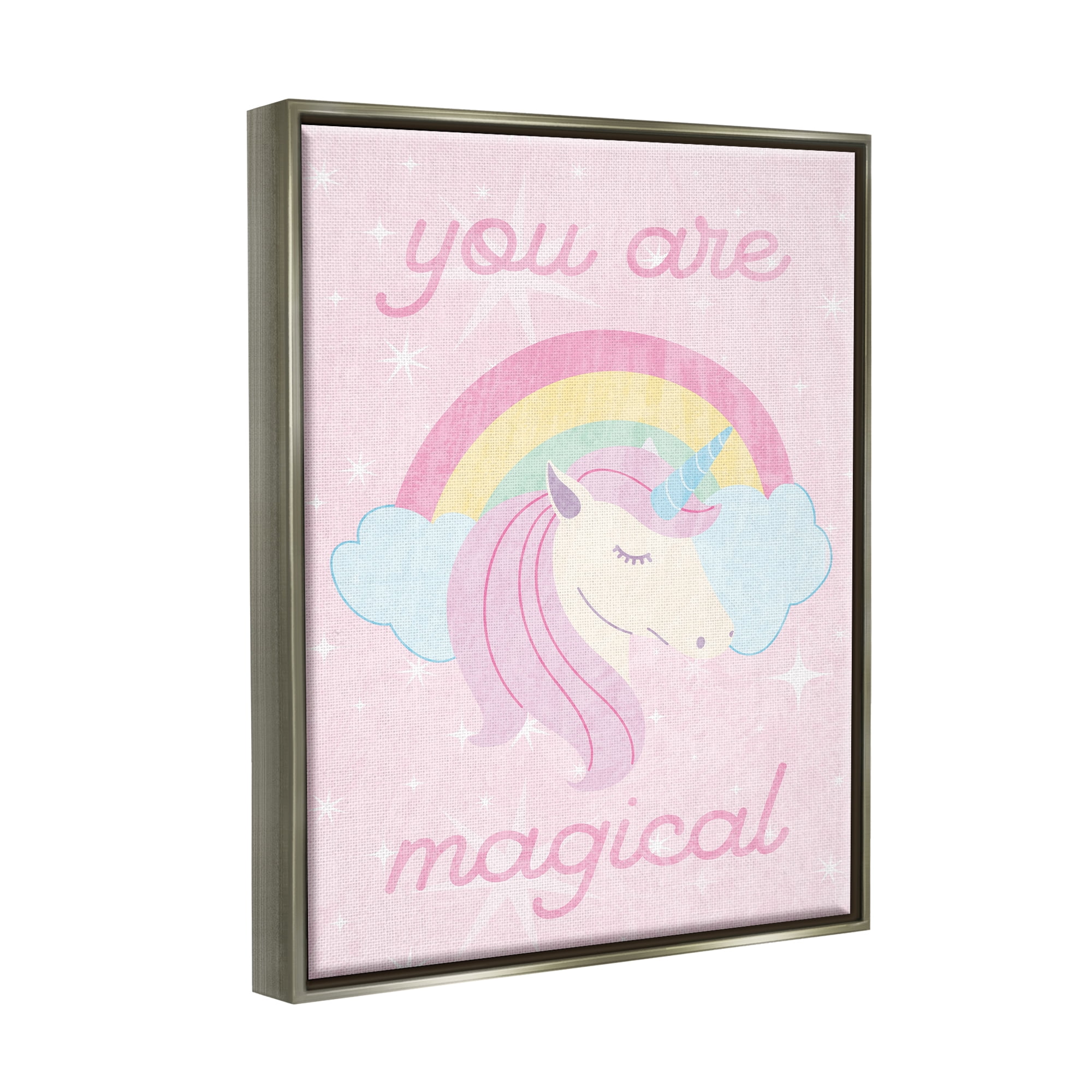 Stupell Industries Magical Sparkle Unicorn Fairy Tales & Fantasy Painting Gray Floater Framed Canvas Art Print Wall Art, 17 x 21