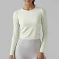 thumbnail image 2 of WCMZJ Womens Long Sleeve Crop Workout Tops UPF 50+ Yoga Athletic Running Cropped Tops Crew Neck Slim Fit Gym T Shirt Beige XL, 2 of 7