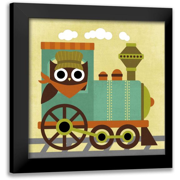 Lee, Nancy 12x12 Black Modern Framed Museum Art Print Titled - Owl Train Conductor