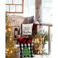 thumbnail image 2 of Set of 4 Black White Buffalo Check Plaids Pillow Covers Merry Christmas Green Trees Jingle Bells Holly Mistletoe Rustic Farmhouse Decorative Throw Pillow Cases Cotton Linen 18x18 Inch, 2 of 6