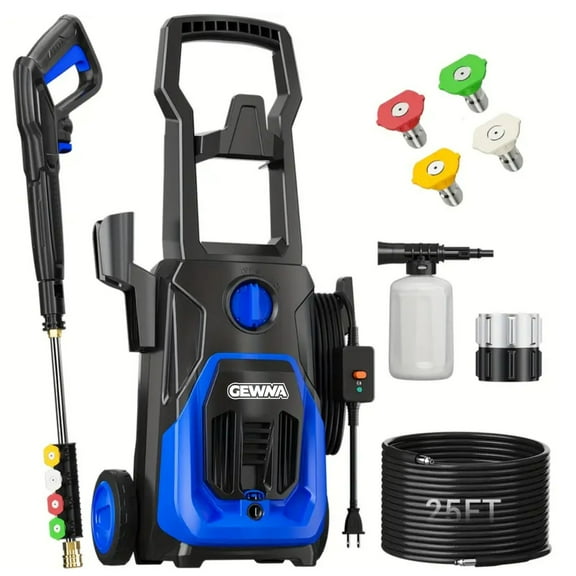Gewna Electric High Power Pressure Washer Max 2.8 GPM Power Washer with 35FT Cord & 26FT Hose for Cars, Driveways, Patios, Fences