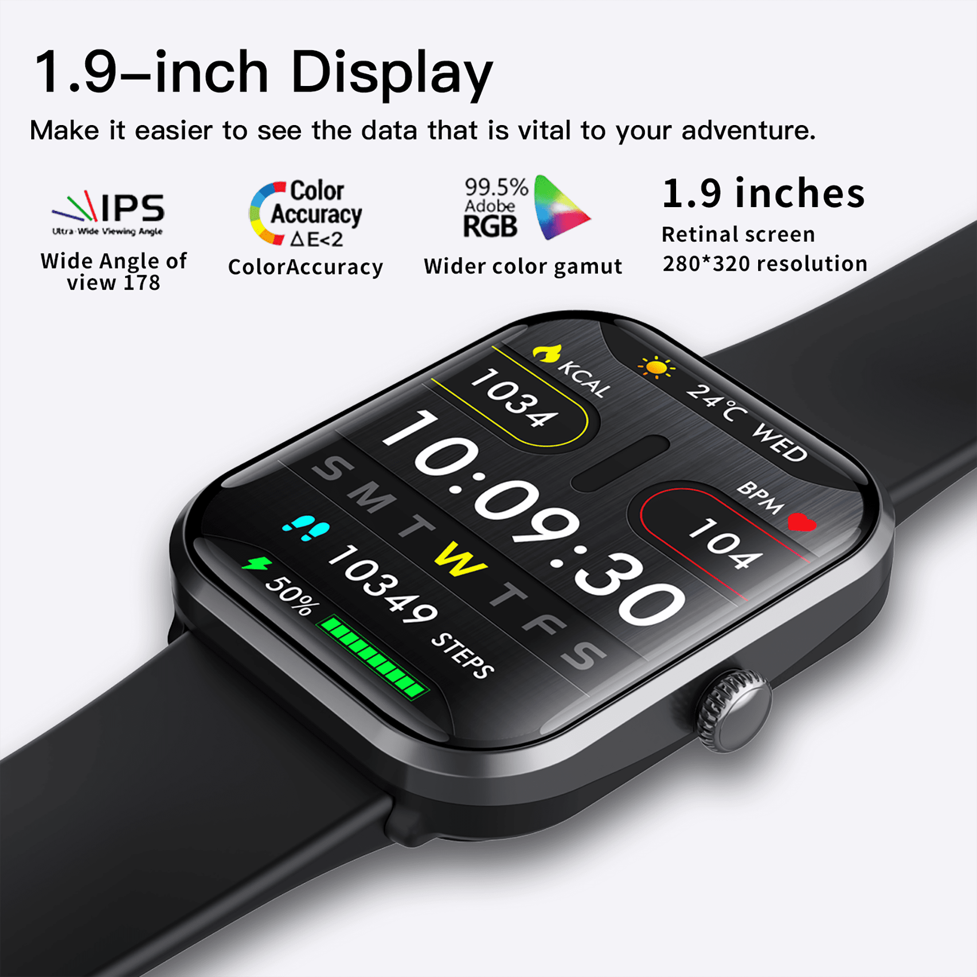 JOEME Black Smarts Watch, 1.9 Inch Display with 108 Programable Sports Modes