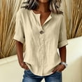 thumbnail image 3 of cocolona Womens Summer Linen Tops Short Sleeve V Neck Button Shirts Dressy Casual Loose Blouses, 3 of 6