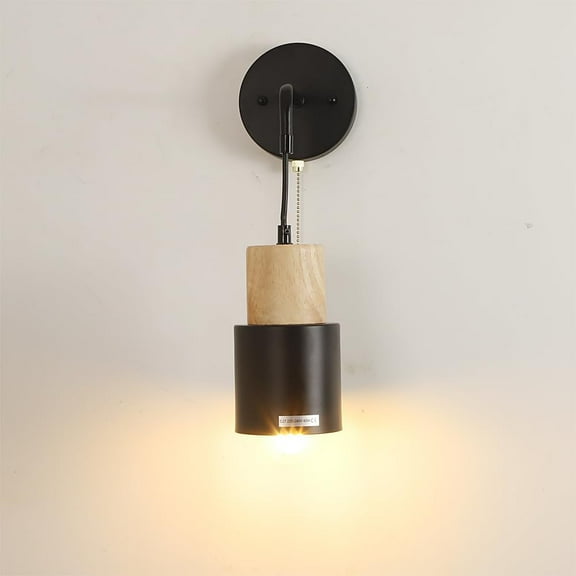 UKLL-Pull Chain Wall Sconce Light,Industrial Farmhouse Black Wall Wall Lamp Wall Light Fixture for Kitchen Island Mirror Bedroom Bathroom Hallway