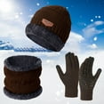 thumbnail image 2 of 3 Pcs Winter Satin Silk Lined Beanie Hat Long Knit Scarf Touchscreen Wool Gloves Set for Women Men, 2 of 3