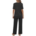 thumbnail image 5 of Qylux Women's Pajama Set Short Sleeve Adjustable Long Pants Sleepwear Set Soft Two Piece Matching Set with Pockets,Black,L, 5 of 9