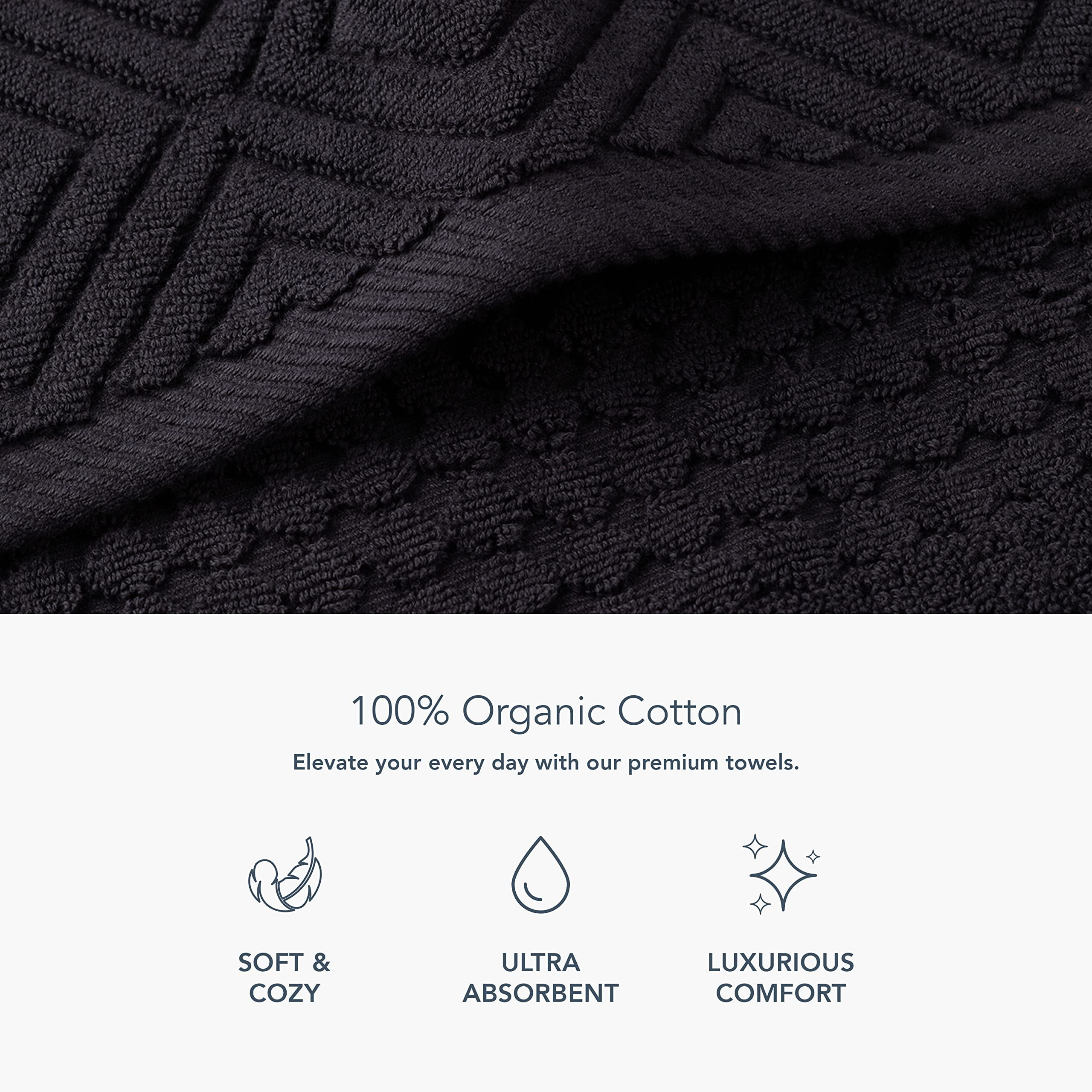 Texere 100% Organic Cotton Diamond Jacquard Towel Sets, Black (2 Hand & 2 Wash Towels)
