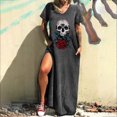 thumbnail image 2 of Women's Casual Loose Pocket Long Dress Short Sleeve Split Maxi Dresses Fashion Printed V Neck Comfy Daily Long Dress, 2 of 7