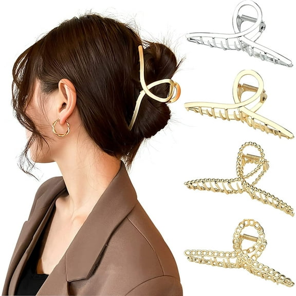 4 Pcs Hair Claw Clips,Large Metal Hair Jaw Clips,Strong Hold Hair Clips,Hair Styling Accessories for Women,Hair Catch Headdresses,Nonslip Shark Claw Clips Clamp,for Women Girls Thin Thick Hair
