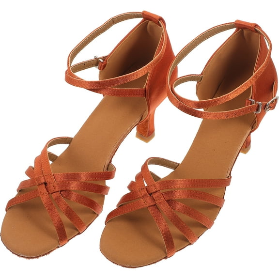 OUNONA 1 Pair of High-heeled Shoes Knotted Strap High Heels Latin Dancing Shoes for Lady - Size 39 (Golden)