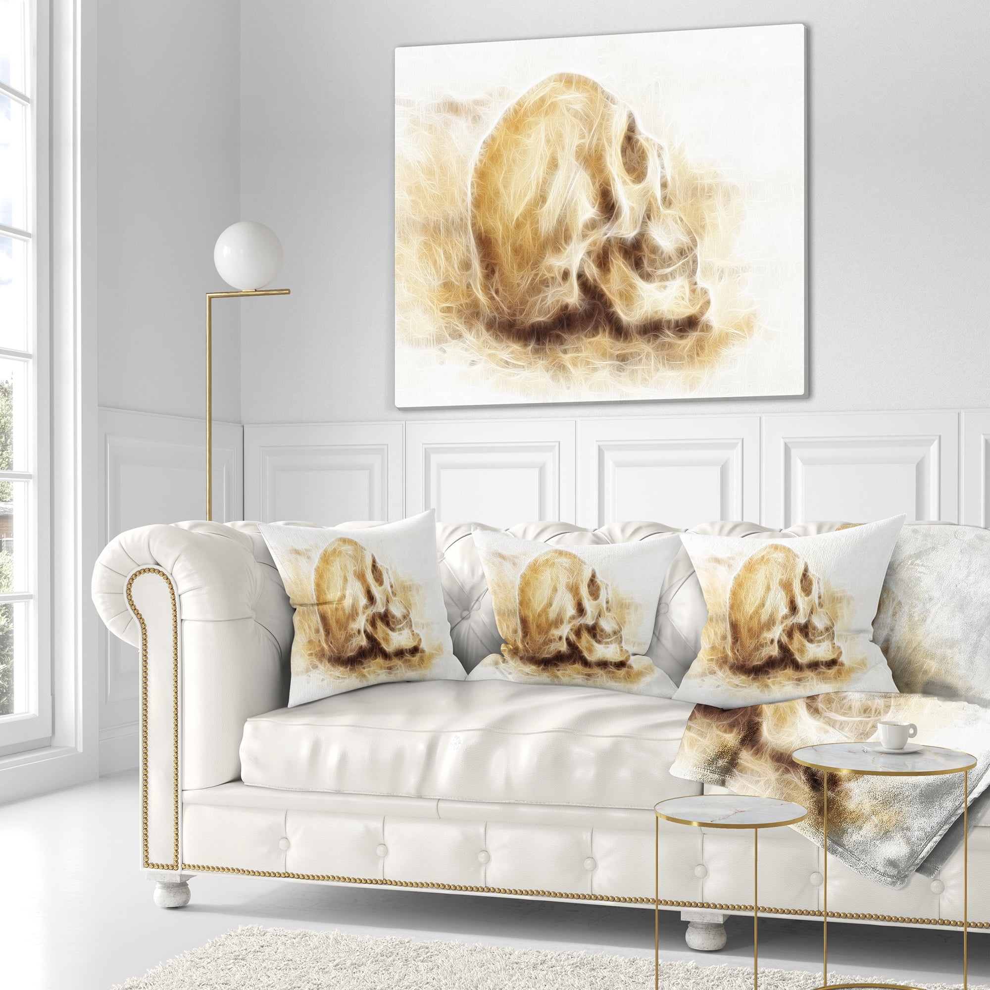 Designart Skull on Paper Fractal Effect - Contemporary Throw Pillow - 16x16