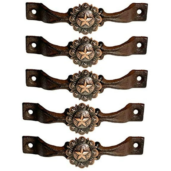Urbalabs Cast Iron Concho Kitchen Cabinet Handles and Drawer Pulls Antique Country Home Rustic Decor Farmhouse Cabinet Handle Texas Western Star Cabinet Dresser Knobs (5, Large Bronze Concho Star)