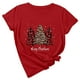 thumbnail image 1 of Camisas Navideñas A Cuadros Para Mujer, Cuello Redondo, Entramado, Estampado de Árbol de Navidad, Camisetas de Manga Corta Odeerbi  ODB207900, 1 of 8