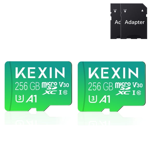 KEXIN 256GB SDXC Card with Adapter, U3, Full HD, High Speed TF Card for Phone / Camera / Drone / Go Pro, 5K Video Recording, 2 Pack