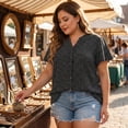 thumbnail image 3 of Agnes Orinda Blusas de Verano de Talla Grande para Mujeres, con Botones, Estampado Floral, Manga Corta, 2X Negro Blanco, 3 of 8