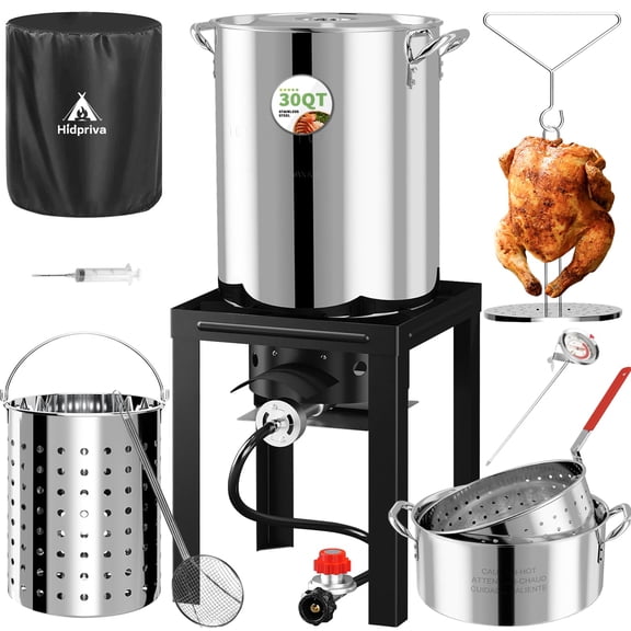 Kit de freidora de pavo de acero inoxidable Hidpriva 30 qt 55,000 BTU