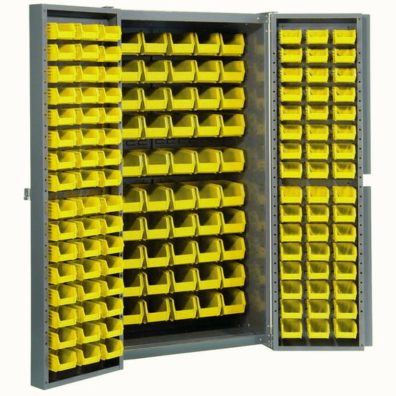 Global Industrial Bin Cabinet with 156 Yellow Bins, 38x24x72, Unassembled
