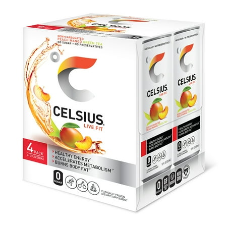celsius carbonated non drink mango peach 12oz zero slim sugar tea fitness pack pk oz