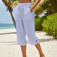 thumbnail image 2 of cfhntfmh Womens Casual Capri Pants Elastic Waist Straight Leg Drawstring Cropped Pant Summer Capri Trousers with Pockets, 2 of 7
