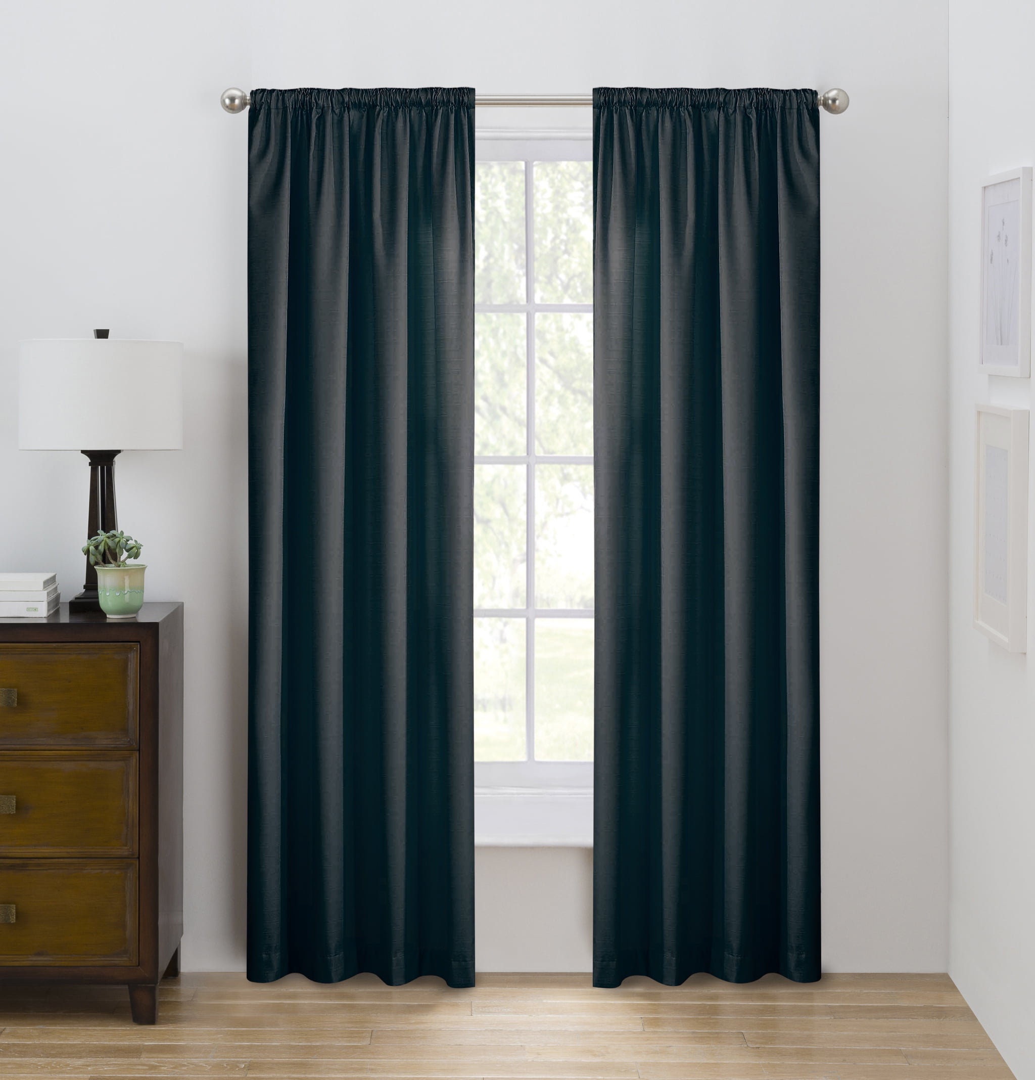 (2 pack) Eclipse Draft Stopper Room Darkening Fleece Lined Rod Pocket, Single Curtain Panel, Black, 42" W x 84" L