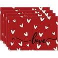 thumbnail image 1 of Ensemble de 4 Napperons Cœurs d'Amour Rouges, 12x18 Pouces, Tapis de Table Saisonniers pour Anniversaire, Fête, Cuisine, Décoration de Salle à Manger, 1 of 5