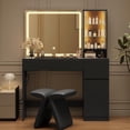 thumbnail image 3 of Pipleo 41" Vanity Desk with Glass Top, Makeup Vanity Desk with Mirror and Lights, Modern White Vanity with Power Outlet and 3 Lighting Modes, 3 of 9