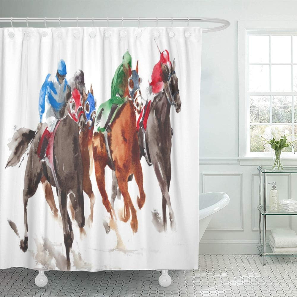 SUTTOM Race Horse Racing Watercolor Painting White Action Competition