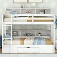 thumbnail image 2 of Euroco Modern Wood Twin Bunk Bed with Shelves and Drawer for Kids Teens Room, White, 2 of 13