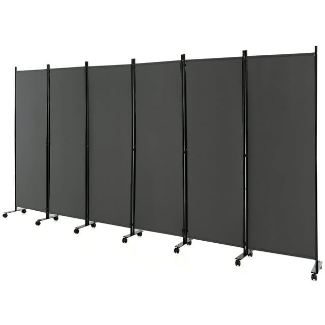 Costway Paravent Pliant à 6 Panneaux 6 Pi Paravent Roulant avec Roues Verrouillables Gris
