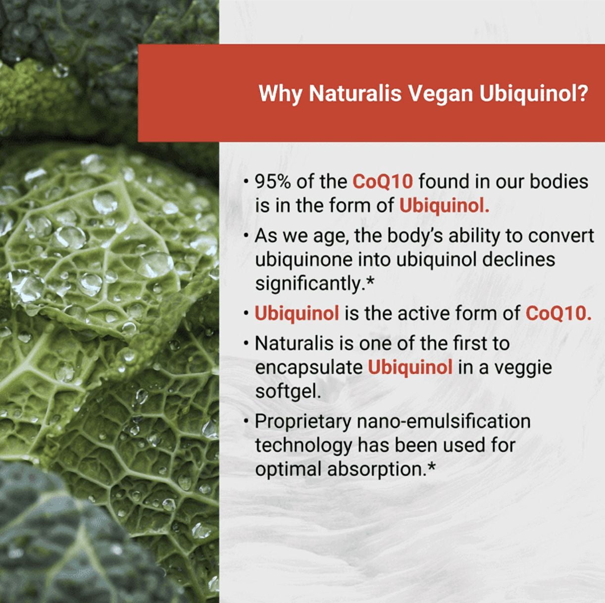 Naturalis Ubiquinol 100mg Active CoQ-10 Emulsified in MCT Oil for Better Absorption | Gluten Free, Non-GMO & Soy-Free | Cardiovascular Wellness, Antioxidant Protection, and Healthy Skin*| 120 Softgel