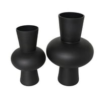 DecMode 12", 10"H Trumpet Black Glass Vase with Wide Rounded Center, Set of 2