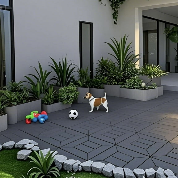 New Style 12" Patio Deck Tiles, 44 pcs DIY Module Interlocking Decking Tiles Floor Tile Outdoor and Indoor,Easy and Quick Installation Court Tiles for Porch Poolside Balcony Backyard, DARK GRAY