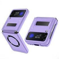 for Samsung Galaxy Z Flip 4 Case with Magsafe, Z Flip 4 Premium PU Leather Case, Ultra-Thin Semi-Automatic Hinged Shockproof Protective Kickstand Cover Case for Samsung Z Flip 4 5G - Purple