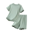 thumbnail image 2 of Spazoro Little & Big Girls Leisure Outfit Sets, Crew Neck Solid Color 2-Pieces Summer Short Sleeve Shirt and Shorts Sets Green Size 15-16T, 2 of 4