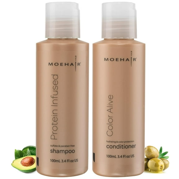 Moehair Combo Pack | Protein-Infused Shampoo & Color Alive Conditioner (3.4 Fl. Oz) | Travel Size Hair Care Set