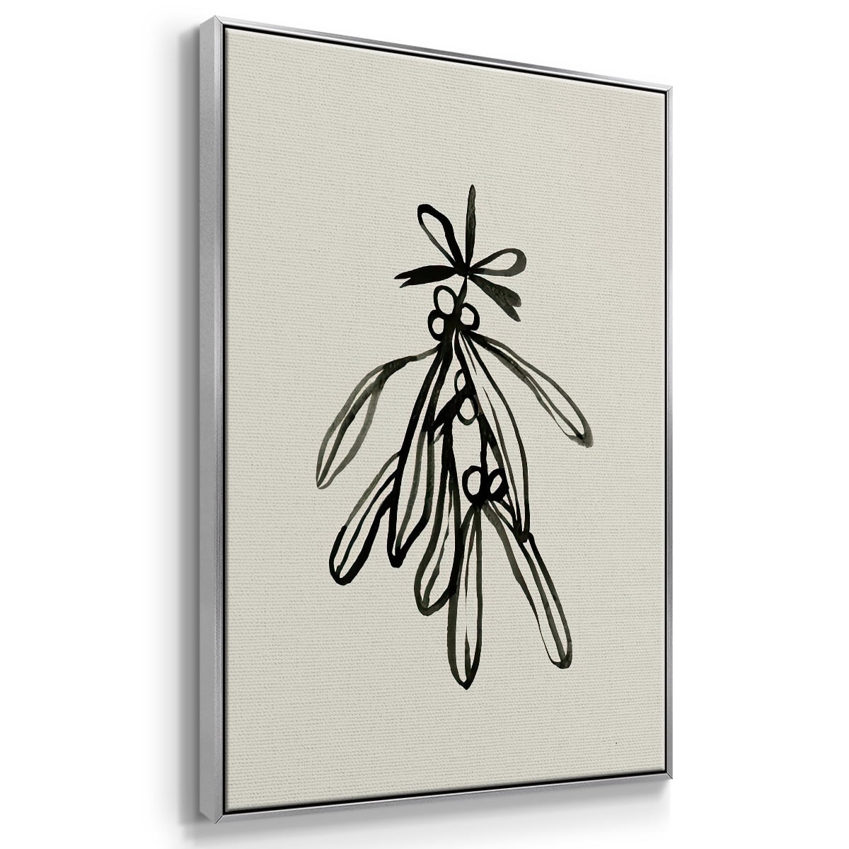 Mistletoe Sketch with Bows II - Framed Gallery Wrapped Holiday Canvas - 17 x 25 - Silver Frame