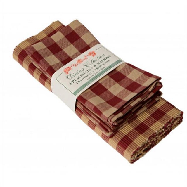 Mr. MJs Trading AG-05251 4 Placemats Plus 4 Napkins Set, Burgundy Check