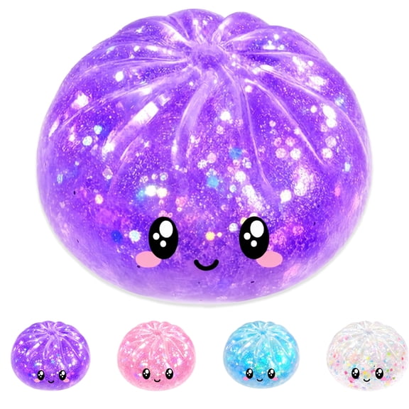 Dumpling Squishy Squishy Dumplings Glitter Stress Balls Slow Rising Fidget Sensory Toy for Anxiety Relief Cute Bao Bun Squeeze Gift for Kids Adults,Purple