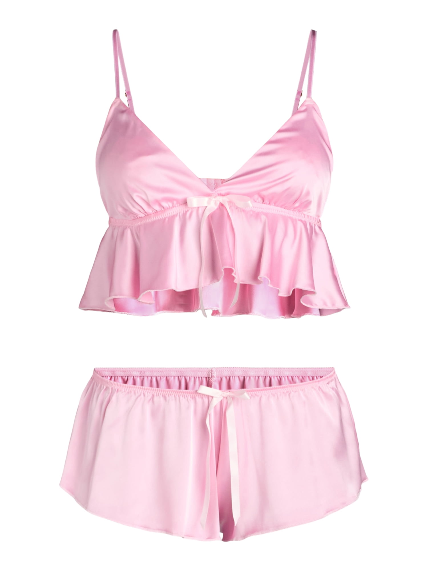 Just Sexy Lingerie Women’s Satin Cropped Cami and Shorts Set, 2-Piece, Sizes S-XL