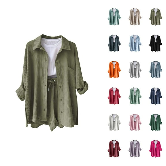 Fall Shirts for Women 2025 Solid Color Button Down Lapel Side Slit Business Casual Tops Long Sleeve Shirts for Women