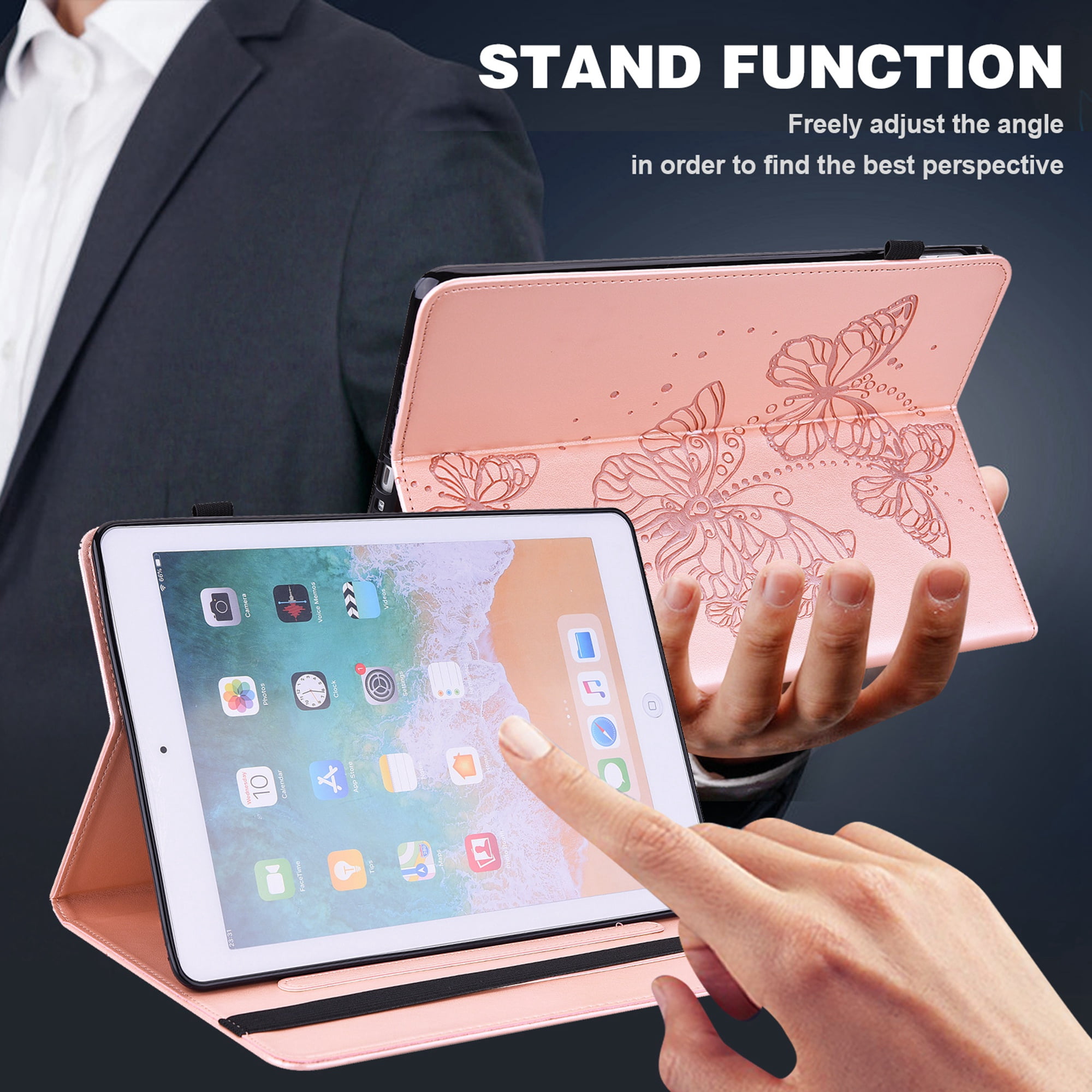 Allytech iPad 10th Gen Case, iPad 10.9" 2022 Case, PU Leather Butterfly Embossed Shockproof Auto Sleep Wake Pencil Holder Kickstand Elastic Band Protective Case Cover for Apple iPad 10th Gen 10.9"