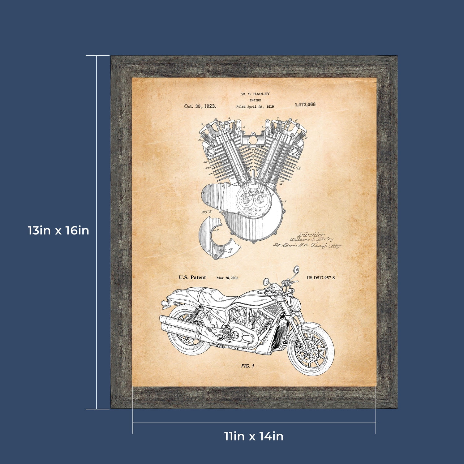 Harley Davidson Decor Framed Engine and 2006 Framed Motorcycle Patent Print, Unique Harley Davidson Wall Art, Garage Décor, Motorcycle Gifts For Men, 2137BW