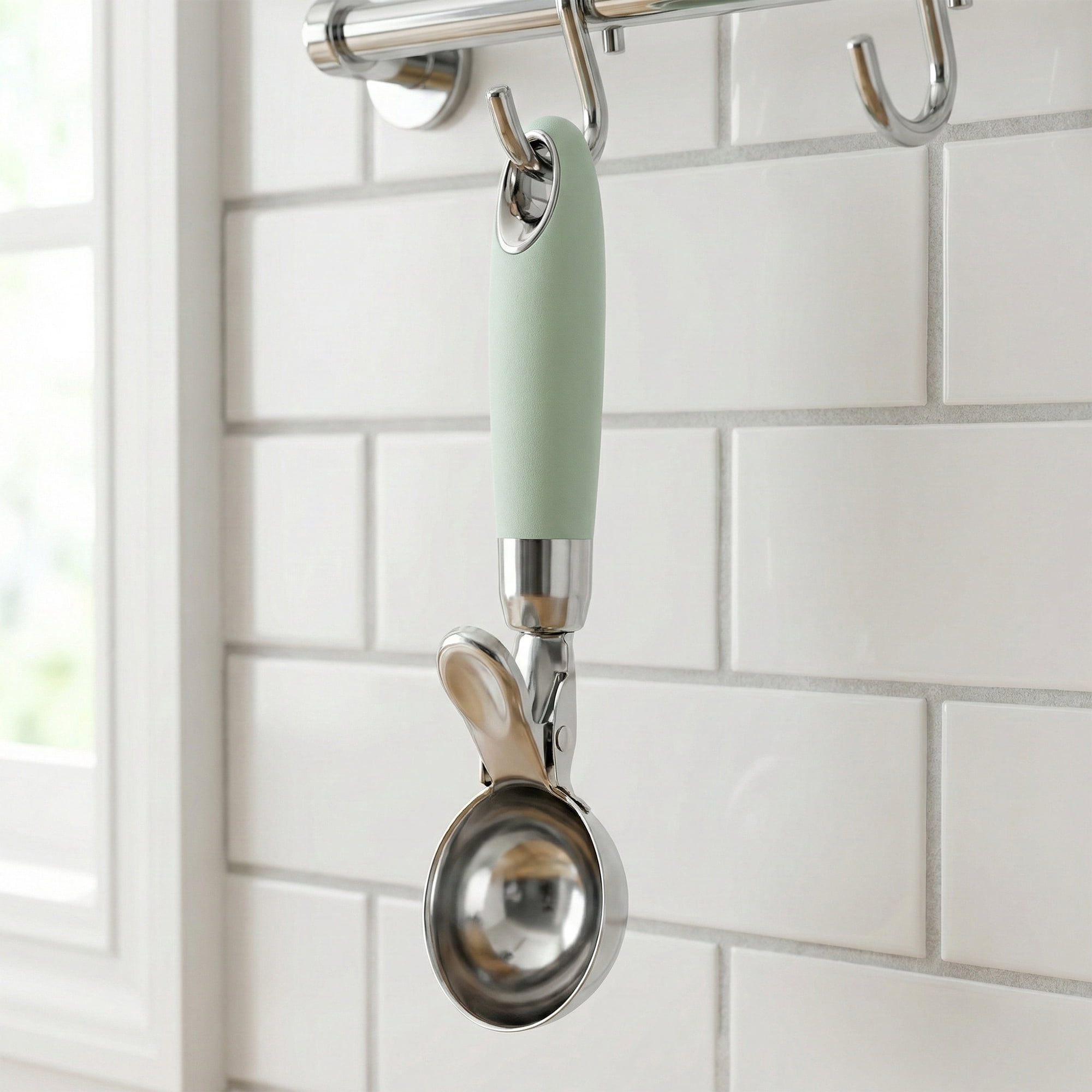 Unique Bargains Stainless Steel Ice Cream Scoop for Release Light Green 8in