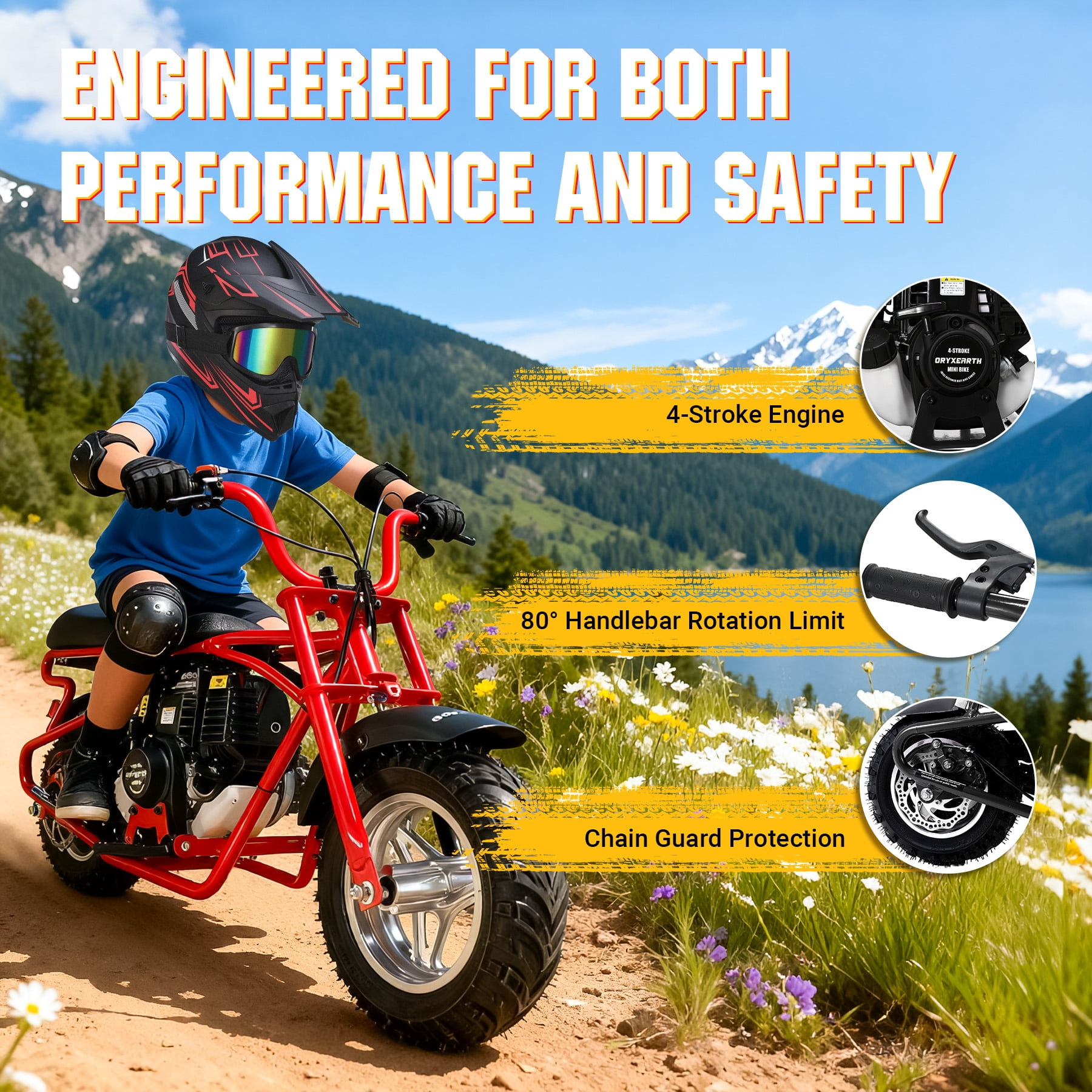 Oryxearth OM-40 Mini Gas Bike for Teens, Off-Road Dirt Bike, Gas Powered 4-Stroke Pocket Bike, Easy Assembly, Red