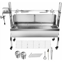 Stainless Steel Rotisserie Grill with Back Cover Guard, Electric 25W Motor Outdoor Cooking Spit Roaster, 48.7 Inch Rated  LBS BBQ Whole Pig Charcoal Grill Rotisserie Roaster System$$Garden & Patio