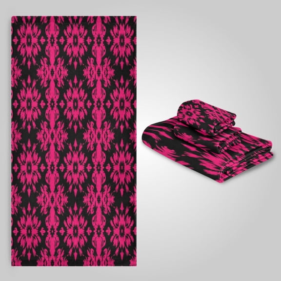 3 Pack Towel Set - Bath Towel, Hand Towel & Washcloth for Daily Household Use Floral Ornate Pattern