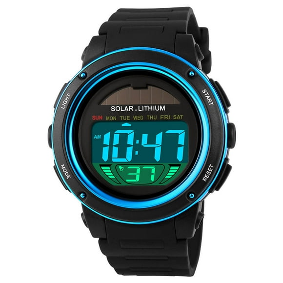 SKMEI Solar Powered Digital Men Women Sprots Watch Big Dial 5ATM Water-resistant Multi-function Unisex Wristwatch with Chronograph Alarm Backlight
