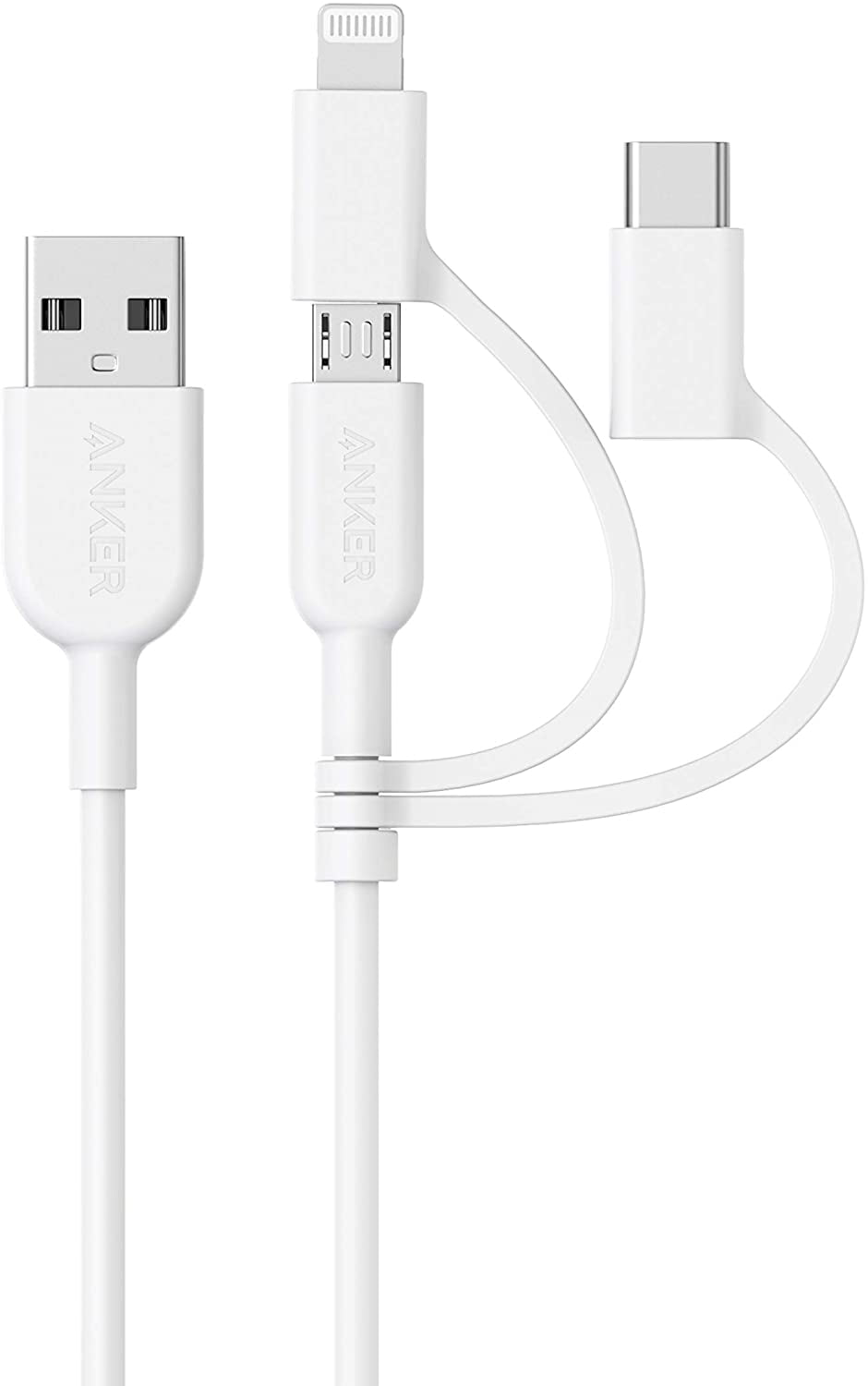 fred finansiel frost Anker Powerline II 3-in-1 Cable, Lightning/Type C/Micro USB Cable, 3ft,  White - Walmart.com