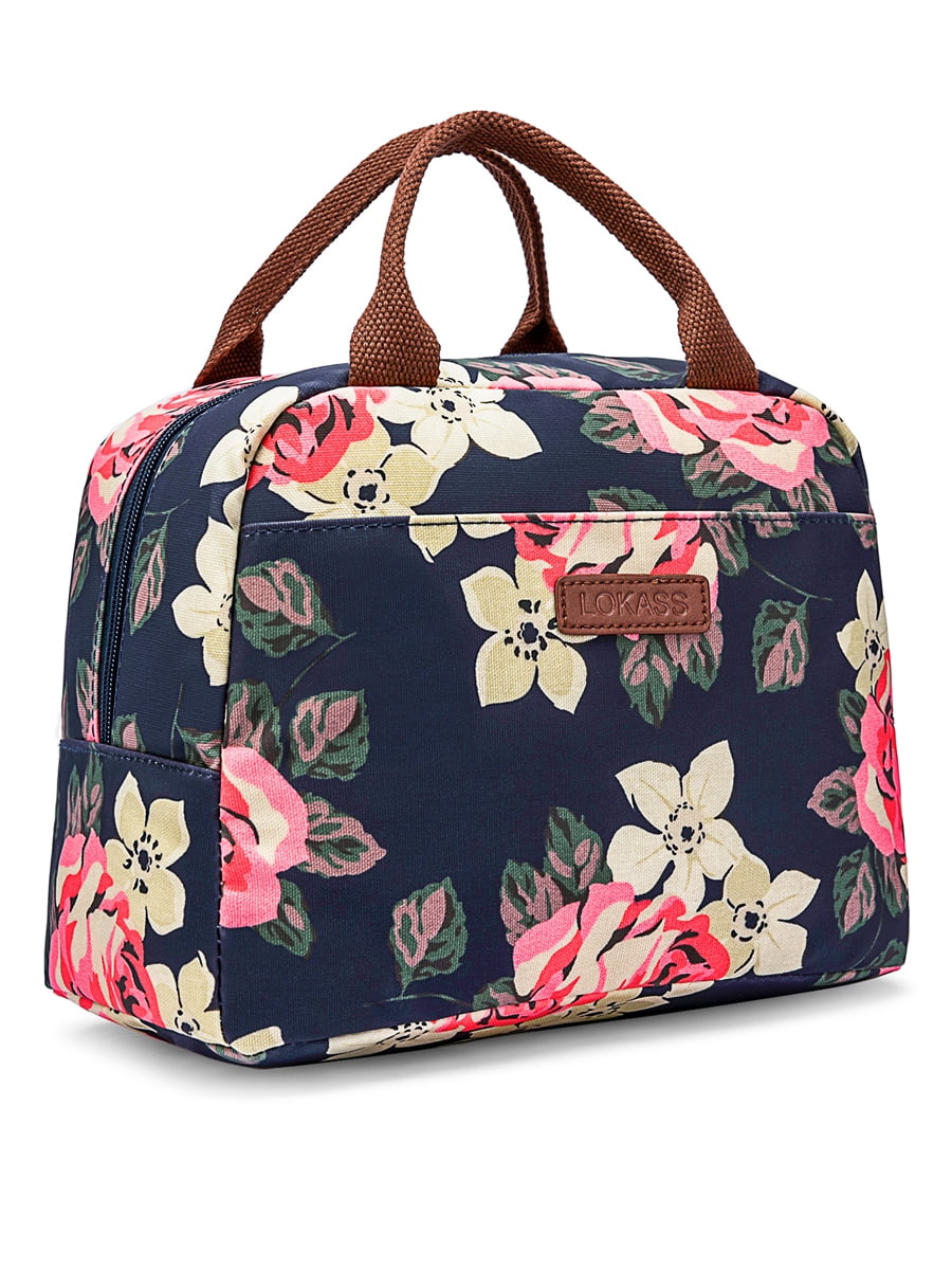 Insulated Lunch Bag for Women and Girl，Esafio Large Tote Cooler Bag for Adult with Adjustable Shoulder Strap，Floral Print，Waterproof Thermal Leak-Proof Lunch Bags for Work,School Camping Picnic 